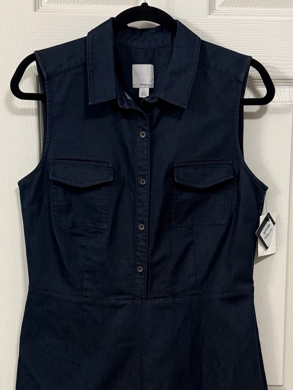 Sleeveless Denim Blue Dress Front Pleated Office Wear Career Cocktail - Picture 12 of 16